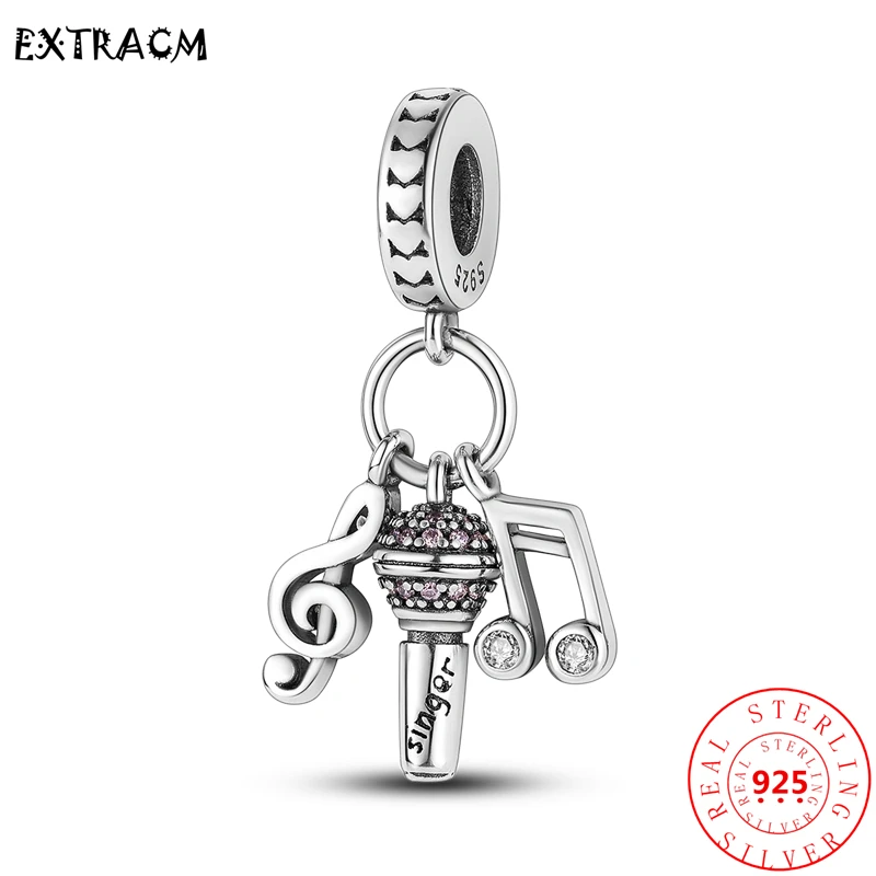 925 Sterling Silver Game Console Pingente para Mulheres, Guitarra, Headset, Música, DIY Beads, Se encaixa Pulseira Pandora Original, Encantos, Jóias, Novo