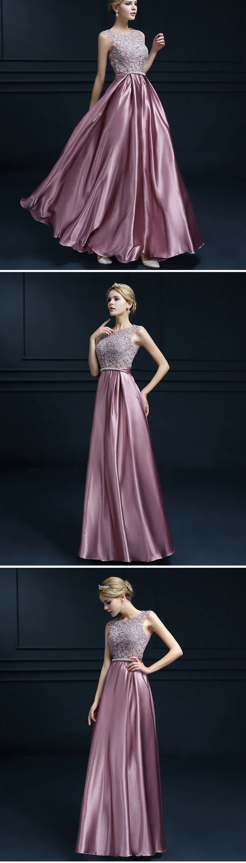 Se867fffbc2cf4798ba6920d0c46c7db5Q Draped Elegant Temperament Prom Vestidos O-Neck Sleeveless Lace V-Back Evening Dresses Bow Slim Waist Long Wedding Party Dress Mallzona