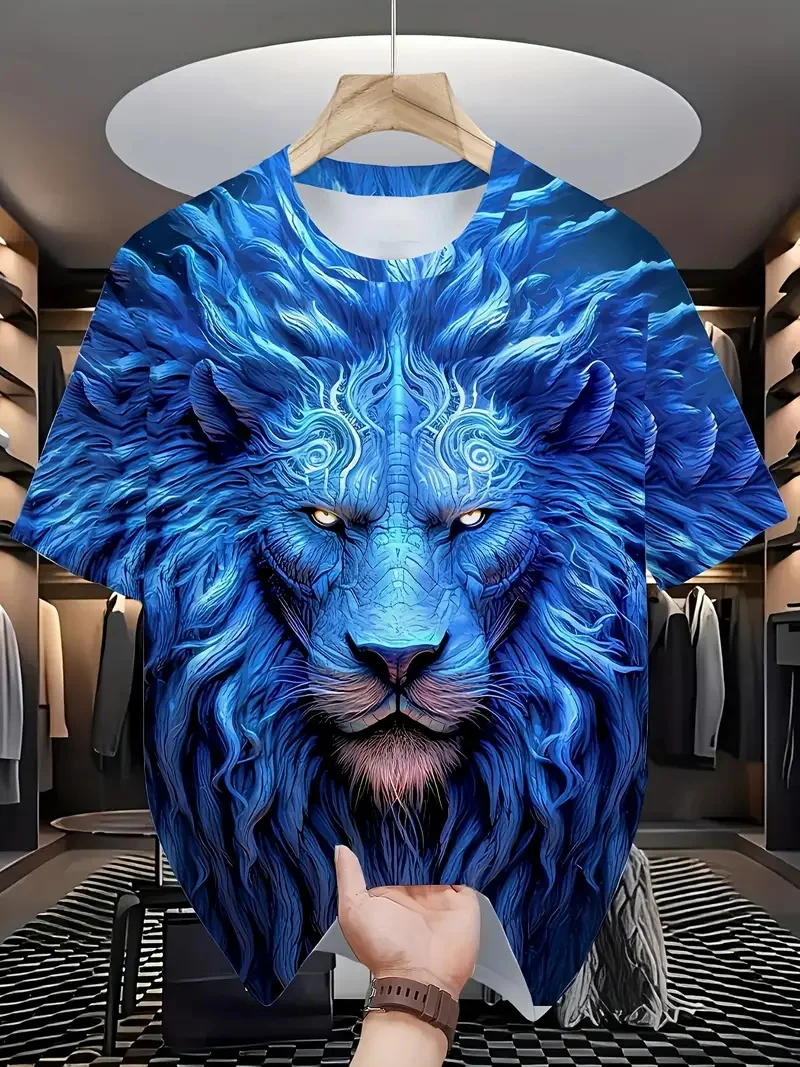 Mens Lion Graphic T Shirt Short Sleeve Oversized Tee