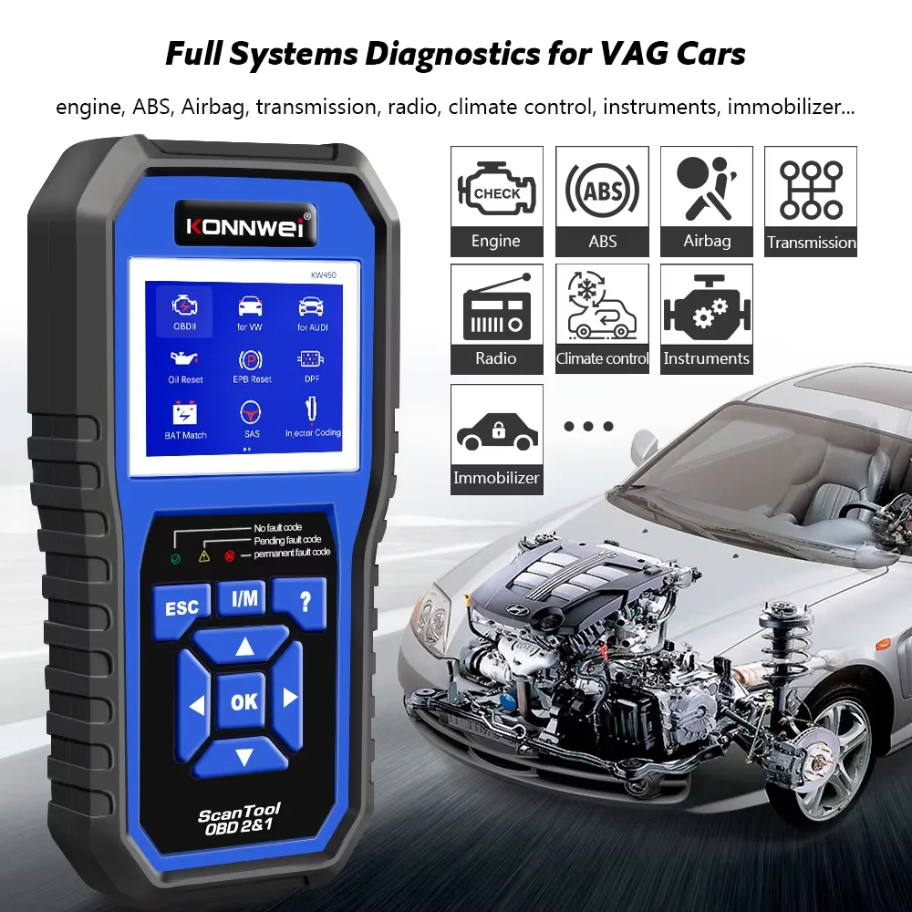 2025 KONNWEI KW450 Professional OBD2 Diagnostic scanner for VW for AUDI for SEAT for SKODA,with 9 Special Function 2