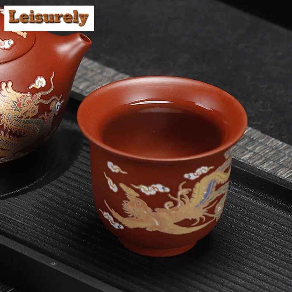 Handmade Red Clay Teacup Color Changing Purple Sand Cup Dragon Phoenix Tea Pairs Large Master Cup Dahongpa Tea Bowl Drinkware