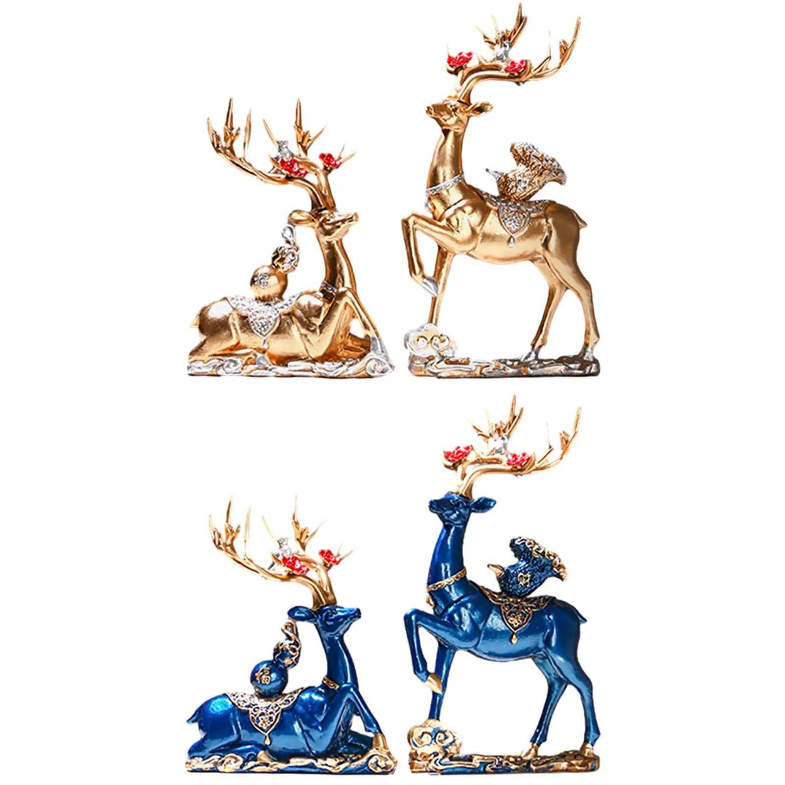 2x Elk Resin Statue Decoration Reindeer Sculpture Deer Figurine for Bedroom