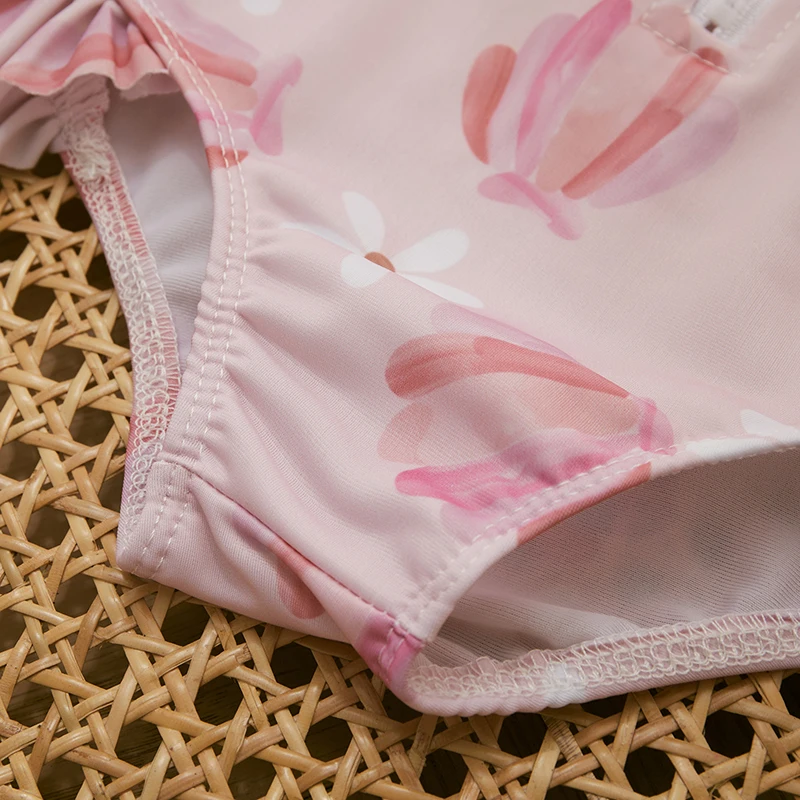 Children Swimwear Summer Baby Girls Swimsuit Beach Wear Cute Princess Infant Swimwear Floral/Ice Cream Print Long Sleeve Zip Up Kids Bathing Suit