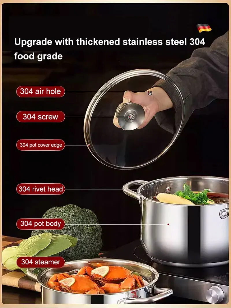 Food grade thickened stainless steel household pot belly soup pot double ear apple