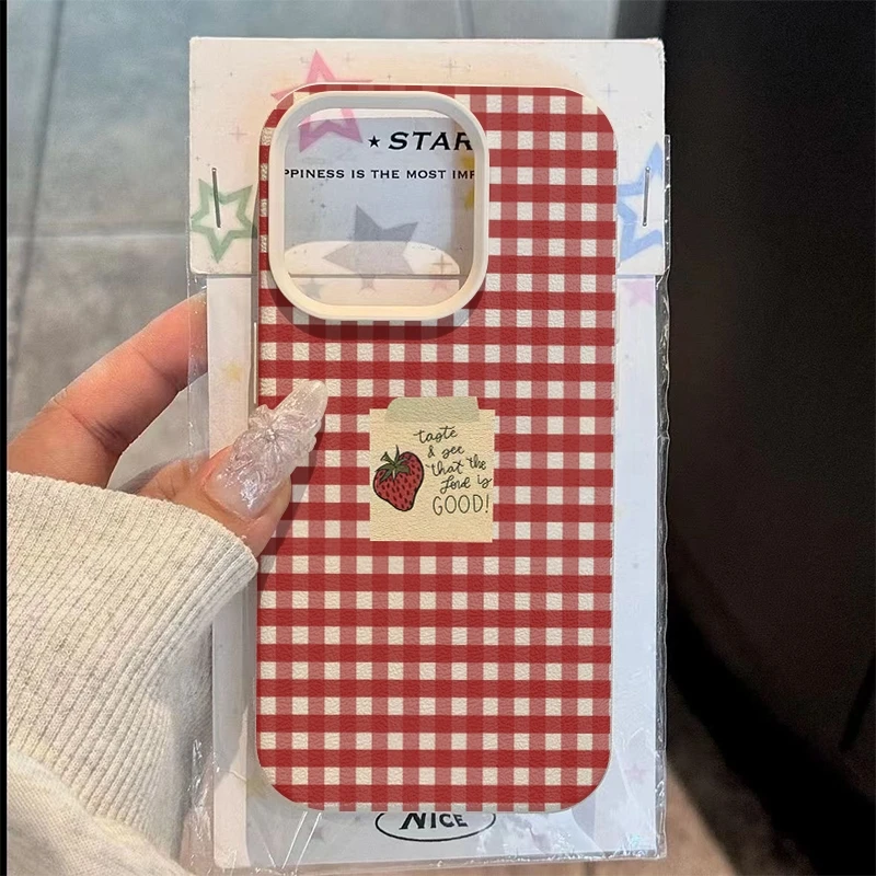 Red Grid Strawberry Pattern Phone Case - Stylish Bumper Cover