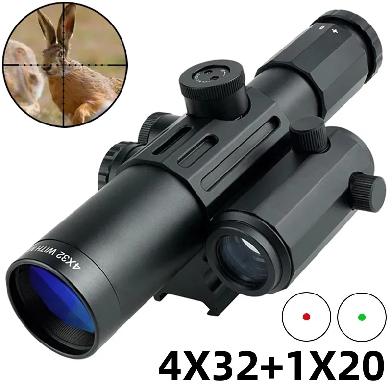 

4x32 +1x20 Red Dot Sight Integrated Structure Riflescope Optical Sight Tactical Combo Shooting Airsoft Hunting Rifle Scopes