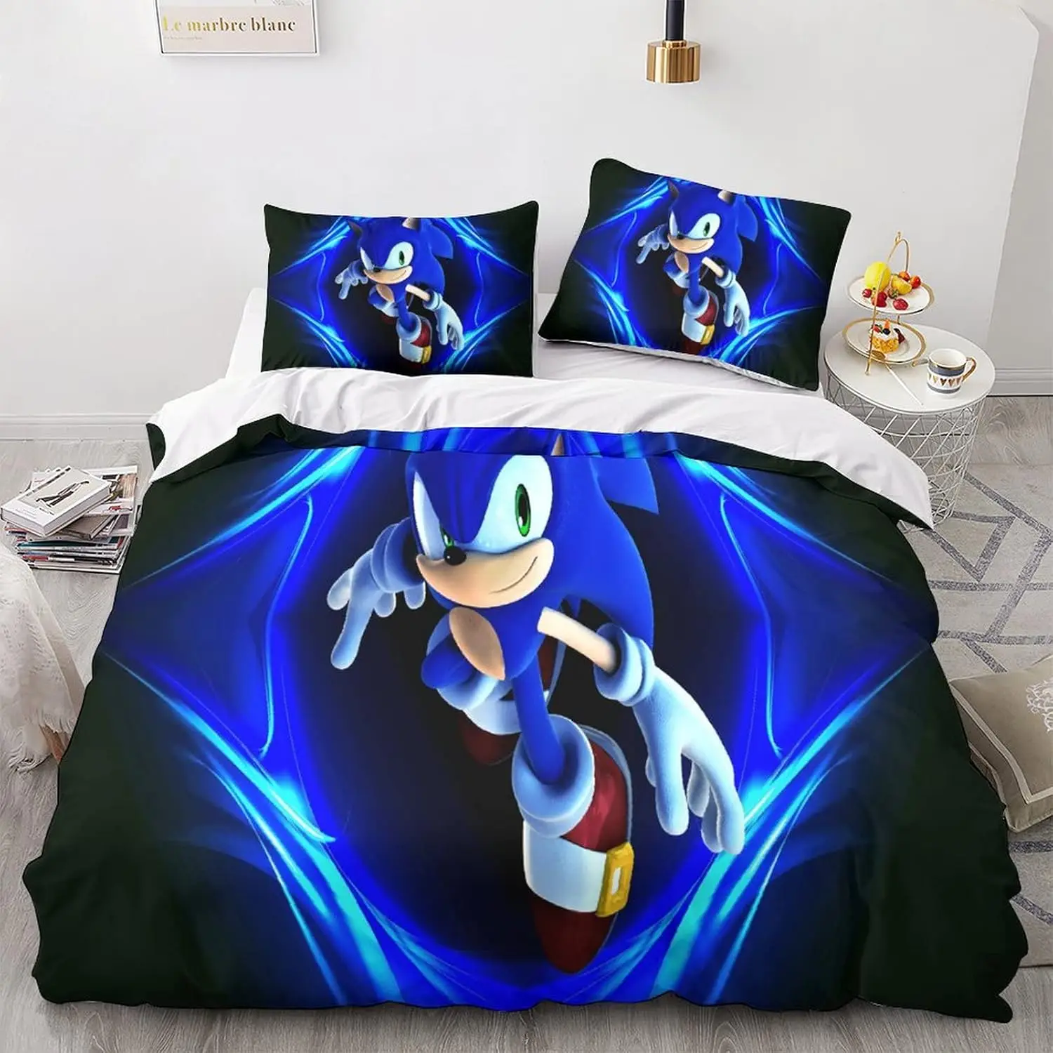 thumbnail image 1 of Funda nórdica con estampado de animación 3D de Sonic para niños, niñas y adolescentes, microfibra animada con cremallera y fundas de almohada, 1 of 4