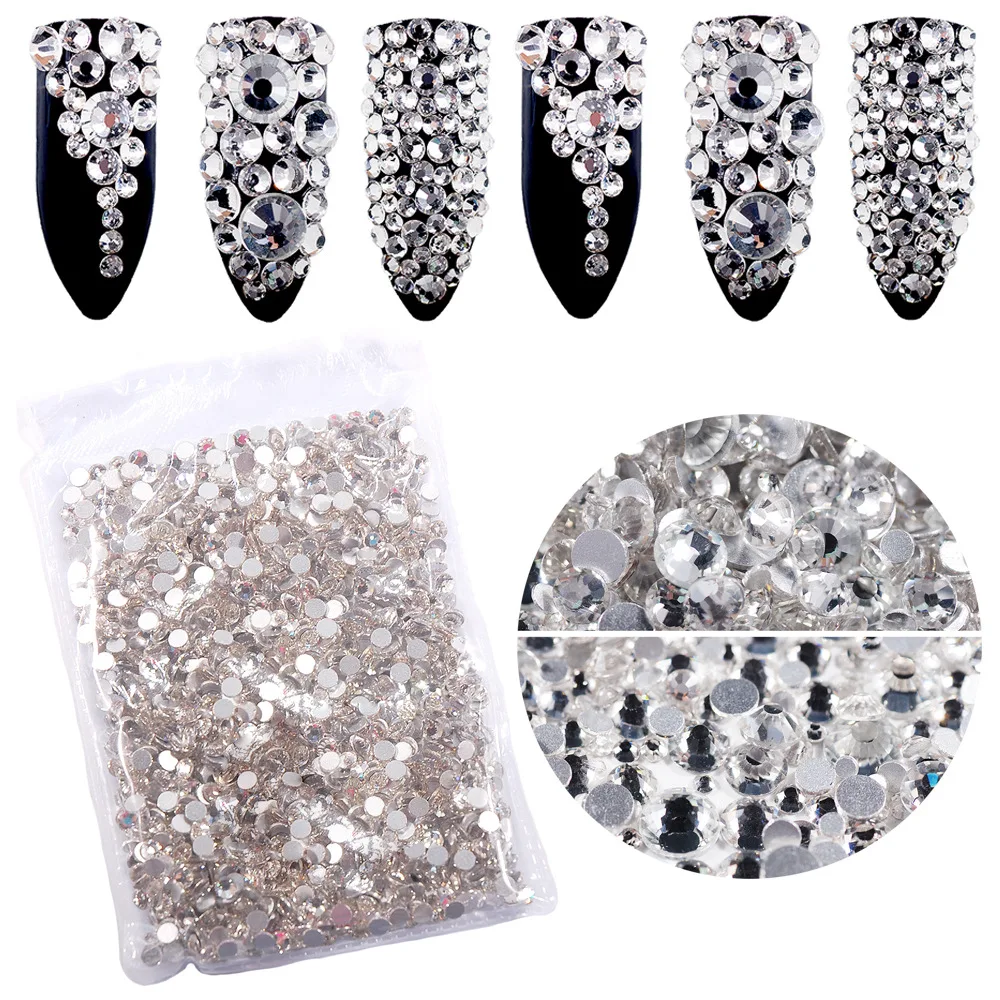 Strass en verre AB crista blanc clair SS3-40, sans fixation à fond plat, pour décorations Nail Art, cristal à dos plat