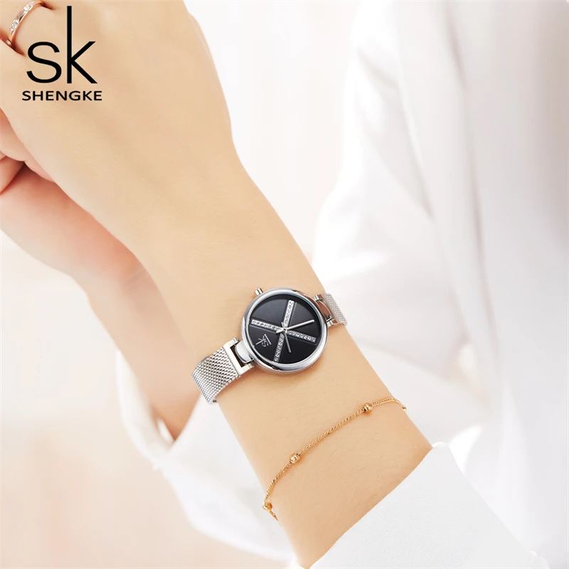 Shengke Crystal Watch Women Waterproof Rose Gold Steel Strap Ladies Wrist Watches Top Brand Meshband Clock Relogio Feminino