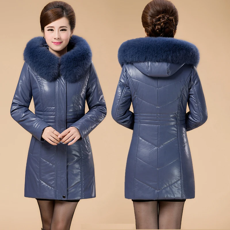 

Down Cotton-Padded Jacket Women Overcoat Fashion Long Thick Warm Parka 2023 Autumn Winter New Hooded Leather Coat Female Outwear