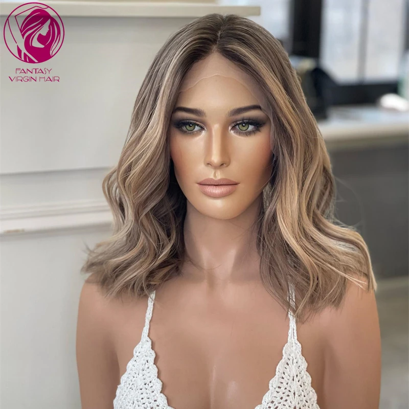 

Bob Wig Lace Front Human Hair Wig 13x4 HD Lace Frontal Wigs Honey Blonde Ash Brown Highlights Glueless Women Wigs Free Ship Sale