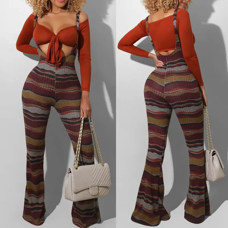 Fashion Flared Jumpsuit Autumn Women's High Waist Printed Plaid Overalls Party Club Plaid Wide Leg Suspenders Bottoms 2023 New