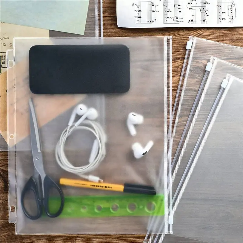QWE-24Pcs 바인더 포켓11.4In X 9.4In 방수 PVC 바인더 파우치 3링 바인더용 루스리프 파일링 문서 보관 가방