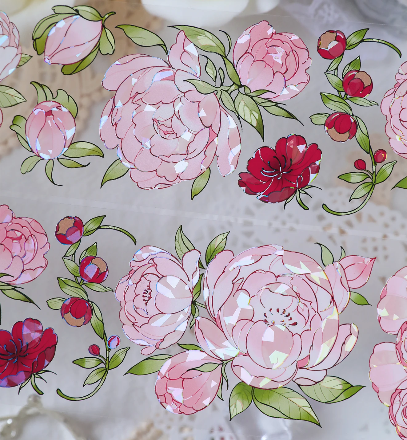 

1 Loop Pink Rose Flower Shiny PET Tape