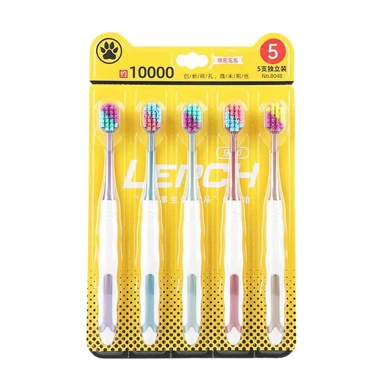 패밀리 칫솔 세트 프리미엄 칫솔 10,000 강모, 대나무 숯 나노 칫솔, 매우 부드러운 구강 관리, 5 개