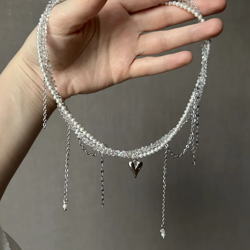 Irregular Choker Vintage Zircon Heart Pend..