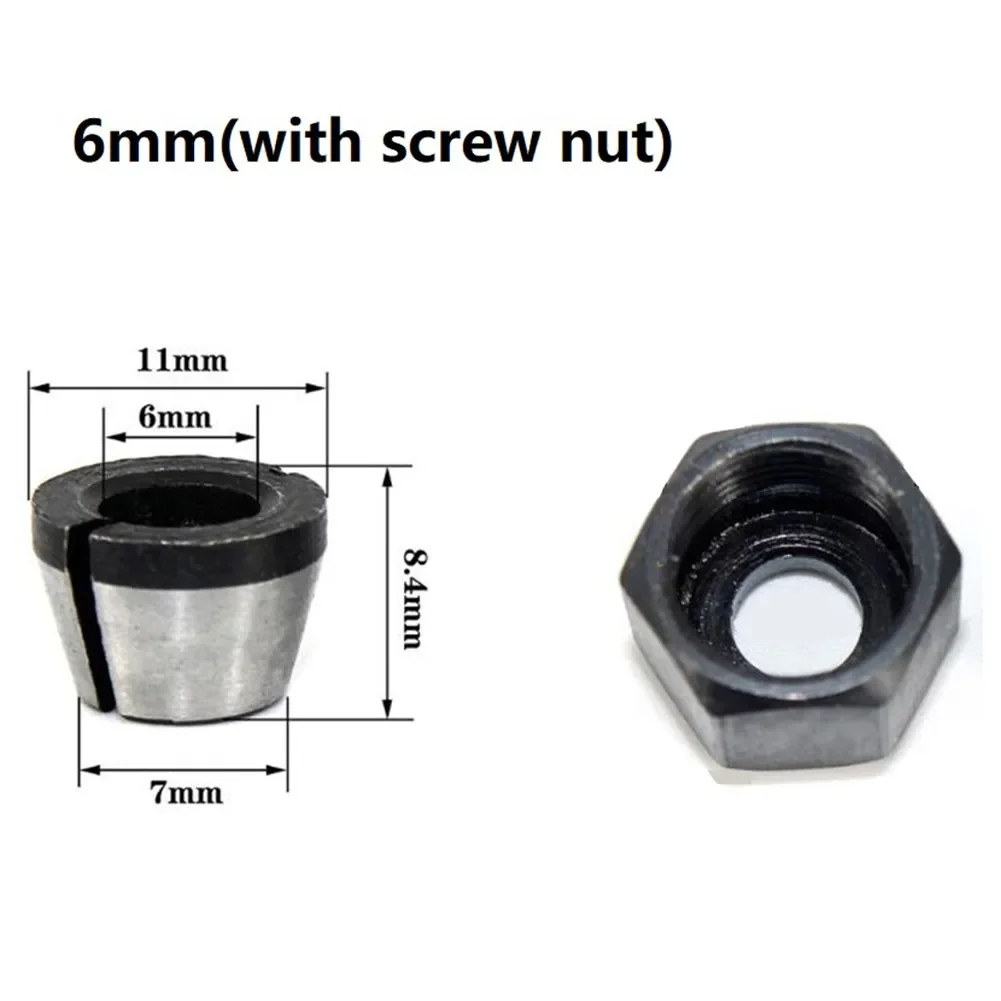 Collet Chuck Adapter With Nut 1set 6mm 6.35mm 8mm Carbon Steel For Engraving Trimming Machine Woodworking Tool Wood Router Parts collet chuck adapter