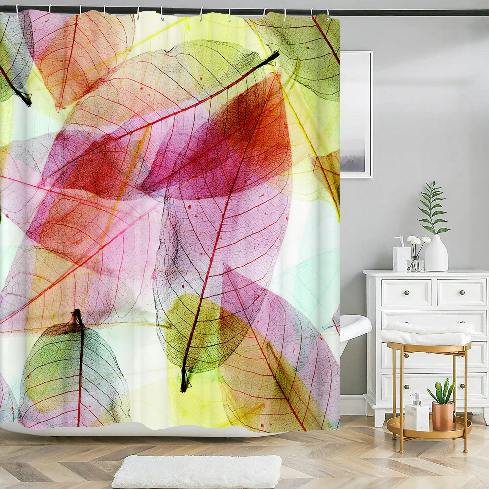 

3D Waterproof Shower Curtain Colorful Plant leaves Printed Polyester Fabric Bathroom Curtains with Hooks Home Decor Curtains