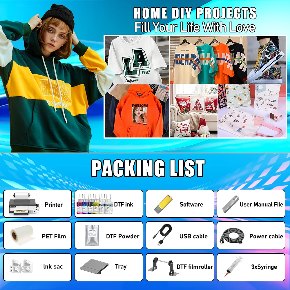 A4 DTF Printer For Epson XP600 Printhead Direct to Film Transfer Machine For Dark/Light T-Shirts Printing White Ink DTF Printer