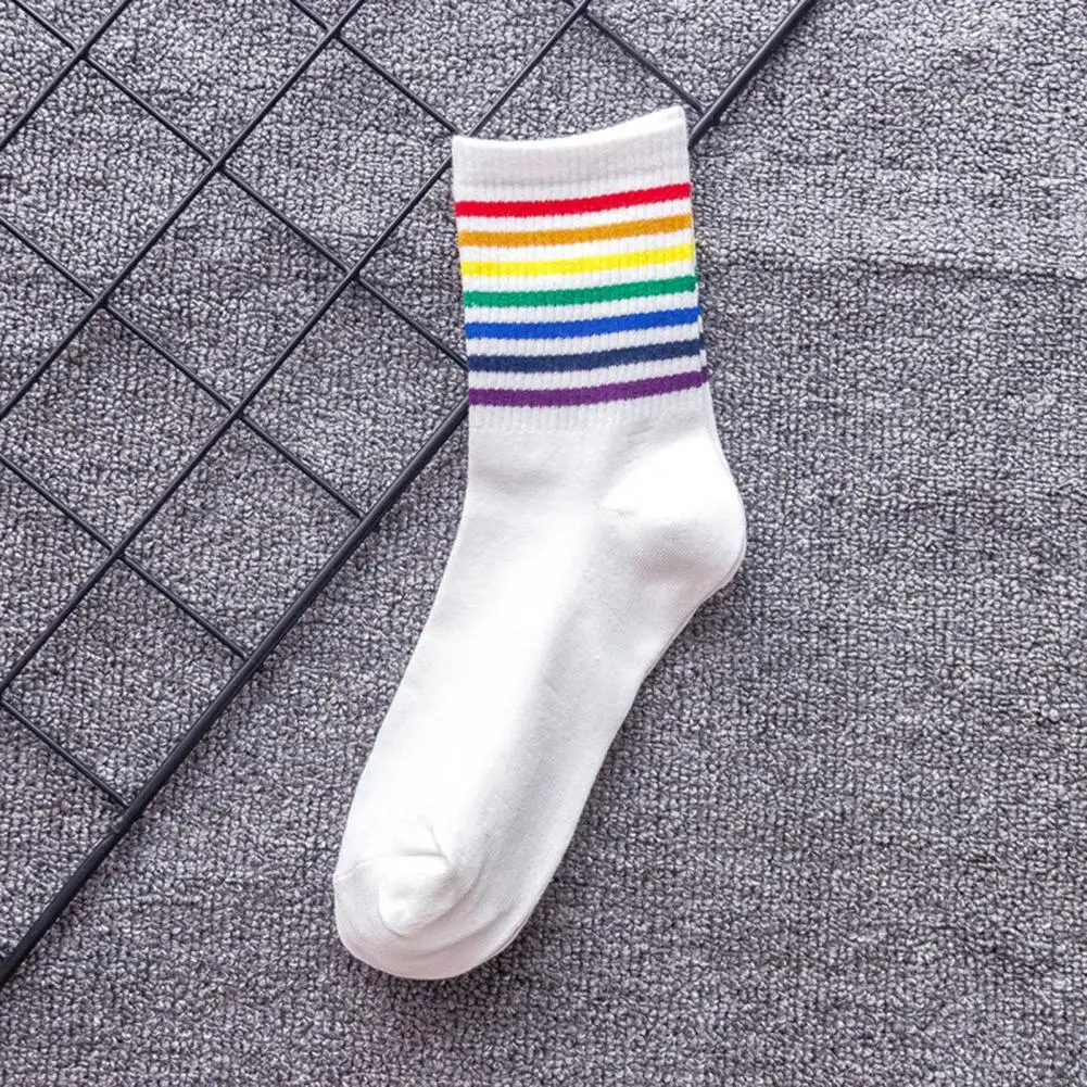 

Fashionable Socks Rainbow Striped Winter Socks Thick Anti-slip Warm Mid-tube Lady Socks for Ankle Protection Soft Comfort Lady