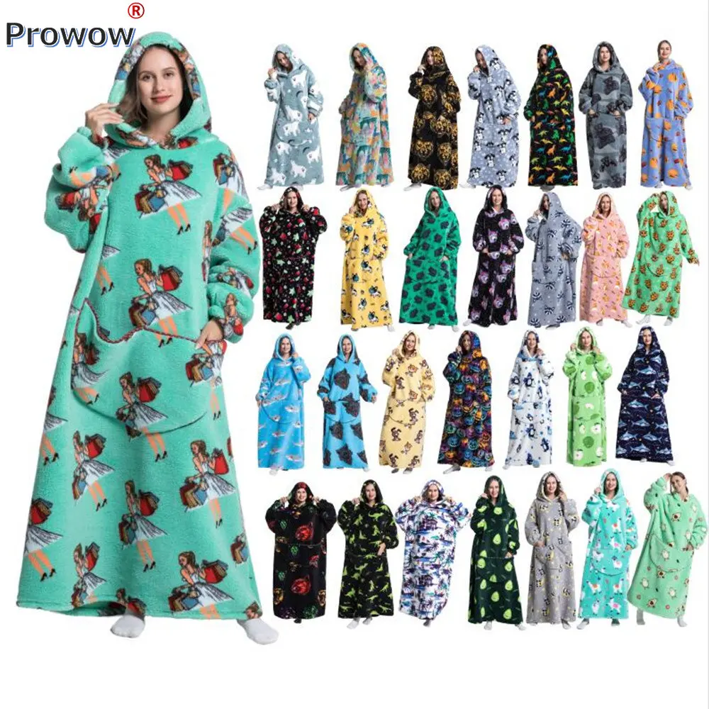 

Retail Winter Warm Print Nightgown Women Lamb Fleece Sleepwear Thick Cute Hood Long Sleepskirt Lady House Casual Maxi Dress 8740