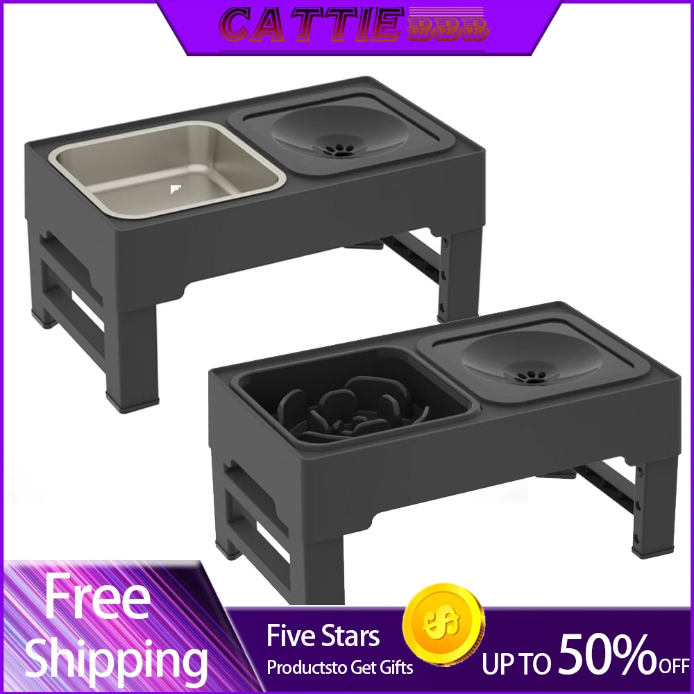 

Anti Slip Stainless steel Elevated Double Slow Food Bowls Pet Feeding Dish Feeder Water Cat And Dog Cervical Spine Protection