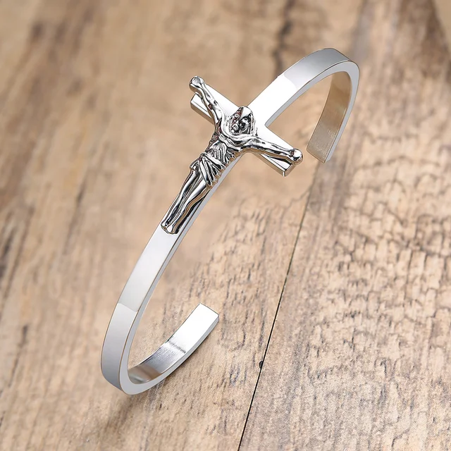 Lava Stone Bracelet for Men - Cross Charm in Black Silver - Talisa