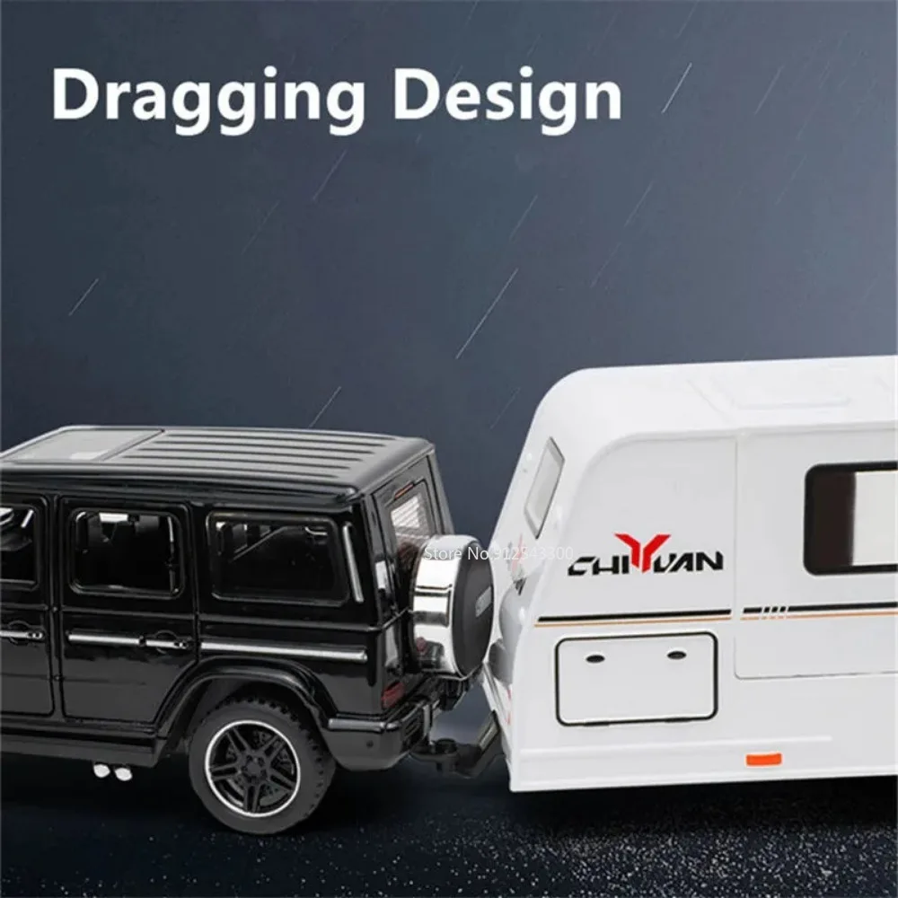 1/32 Trailer RV Truck Toy Model Car Alloy Diecast Off-road Vehicle Camper with Sound Light Toy Car Model Kid Toy Collection Gift 4