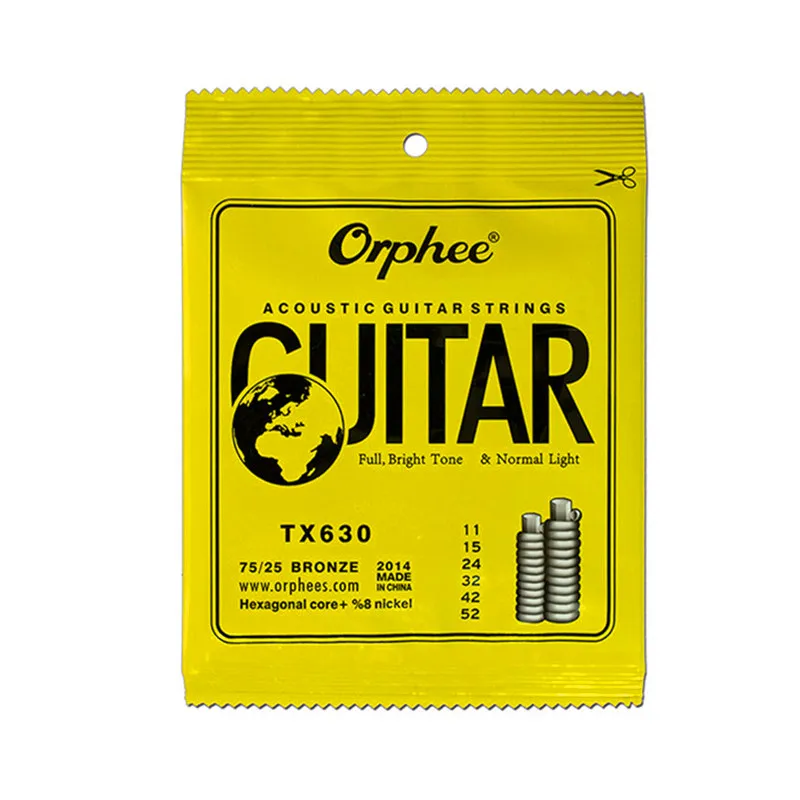 Orphee TX 011-052 Acoustic Guitar Strings Hexagonal Core + 8% Nickel Bronze Bright Tone Extra Light Musical Instrument Accessories