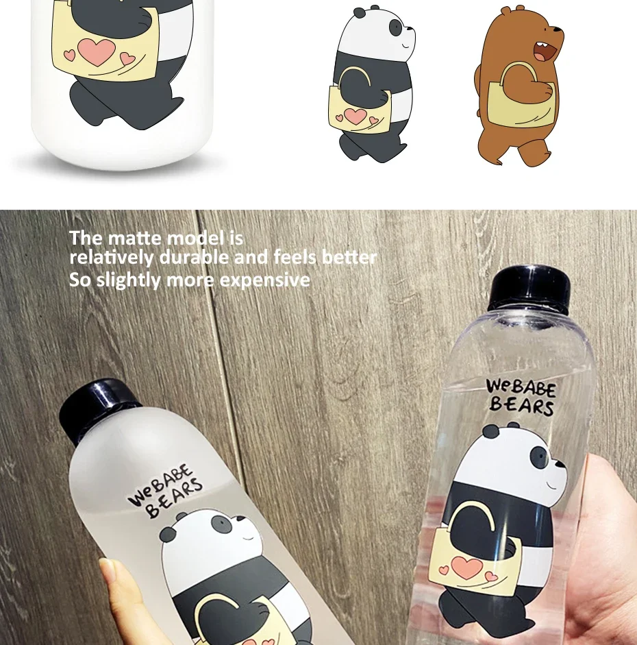 Description Picture 6 of item1000ml Water Bottles Cute Panda Bear Cup With Straw Transparent Cartoon Water Bottle Drinkware Frosted Cup Leak-proof
