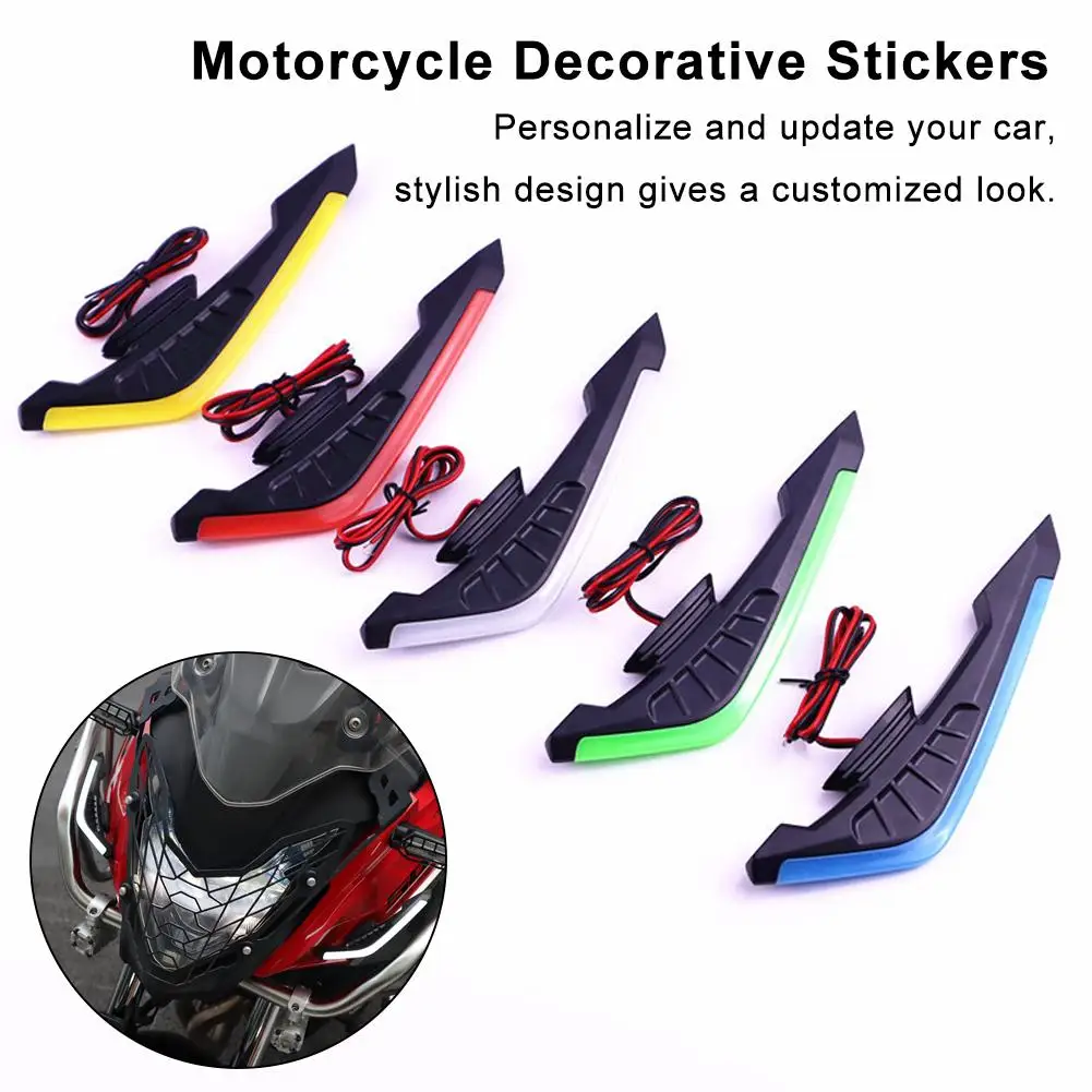 Motorcycle led lights motorcycle accessories 2Pcs motorcycle front side spoiler winglets-aerodynamic wing set with LED light adhesive sticker universal fit