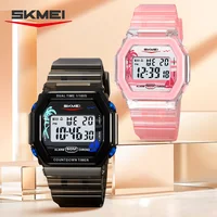 SKMEI Digital Electronics Wristwatches For Men Women Students Waterproof Sports Count down timer Watch EL Light Watches Square