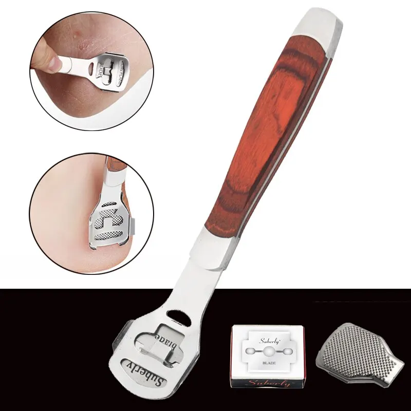 Color Wood Handle Foot File Dead Skin Shaver Corn Cuticle Cutter Remover Rasp File 10 Blades Scraper Set