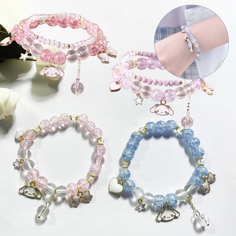 

Модный мультяшный браслет Sanrio Cinnamoroll с кристаллами и бусинами, Женские Ювелирные изделия, блестящие аксессуары, подарок
