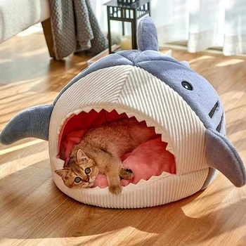 Warm Cat Beds Cartoon Shark Pet Cave Beds Sweet Kittens Basket Cushion Cat Pillow Mat Tent Puppy Nest Cave Pet Goods 2
