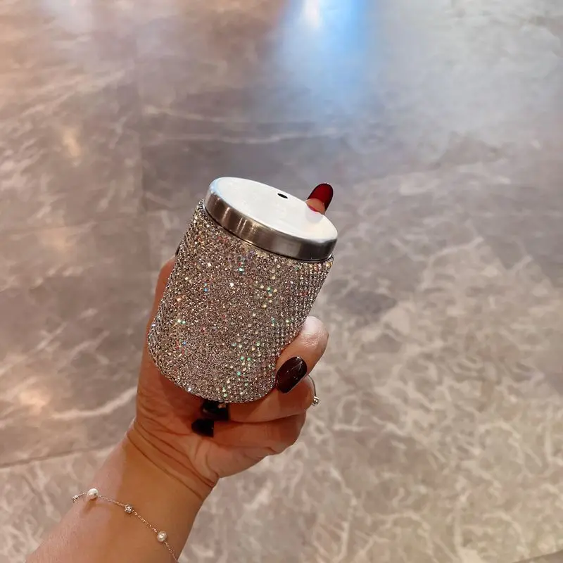 Sparkling Rhinestone Stainless Steel Toothpick Jars Portable Desktop Toothpick Storage Box Living Room Bar Canister