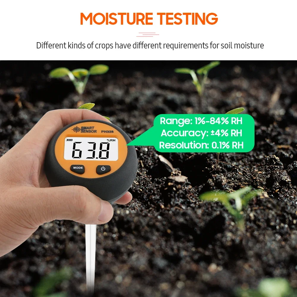 SMART SENSOR PH328 Digital Backlight Soil Tester 3 in1 pH/ Moisture/ Temperature