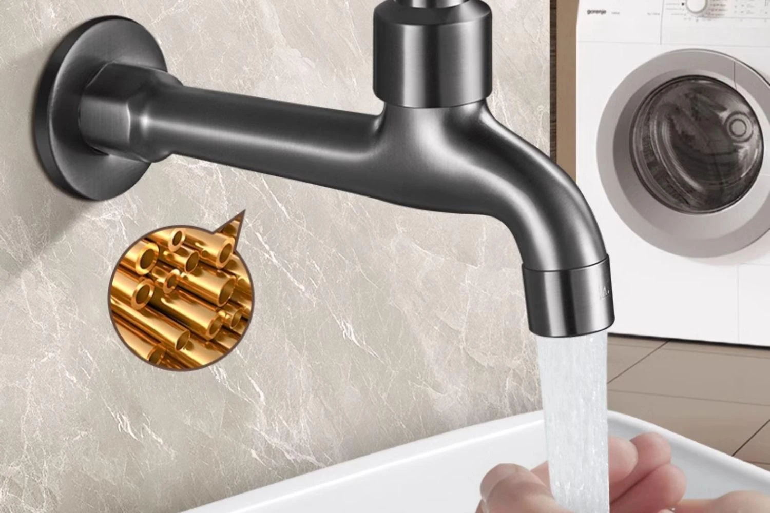 Description Picture 4 of itemBalcony Mop Pool Faucet Copper Washing Machine Tap Wall Mounted Single Cooling Basin Faucets Household Quick Open Faucet