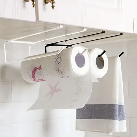 

Kitchen Closet Mug Cup Paper Towel Tissue Roll Rack Bathroom Toilet Paper Iron Holder SupportNo Drilling