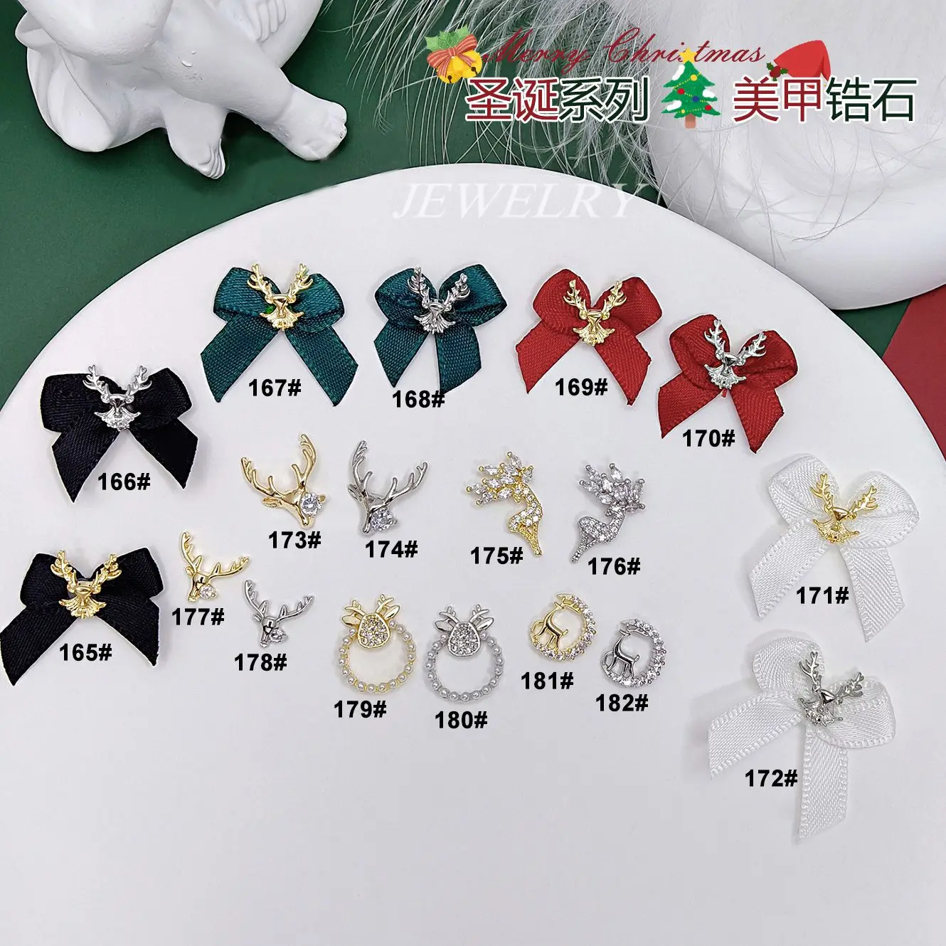 10 stücke Weihnachten Weihnachten Drehbare Schneeflocke Schneeball Zirkon Kristalle Nail art Schmuck Dekorationen Nägel Zubehör Charms Liefert – Detail 8