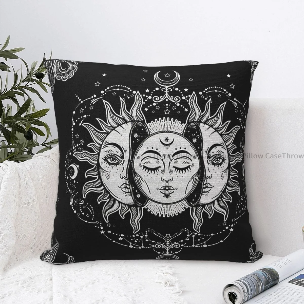 

Silver Mandala Throw Pillow Case Sun and Moon Backpack Coussin Covers DIY Printed Washable Chair Decor