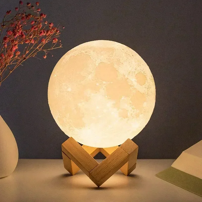 Description Picture 2 of item8cm Moon Lamp LED Night Light Battery Powered With Stand Starry Lamp Bedroom Decor Night Lights Kids Gift Moon Lamp