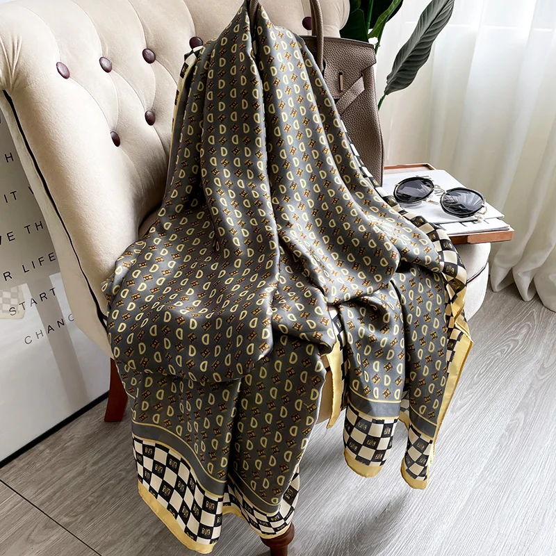 

2022 Luxury Brand Silk Scarf Women Summer Long Shawls Wrap Hijab Scarves Femme Pashmina Echarpe Designer Beach Stole Bandana