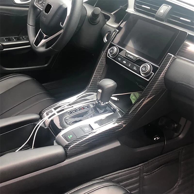 2pcs Silver/Carbon Fiber Gear Shift Panel Cover Trim For Honda Civic 10th  2016 2017 2018 2019 2020 2021