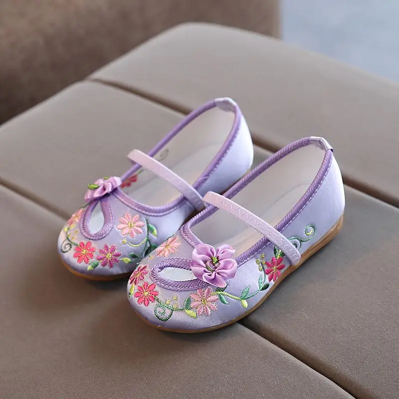 Kids Shoes For Girls Gift Fashion Floral Flats Children's Performance Embroidery Floral Show Chinese Style Baby Shoes Size 25-34 2