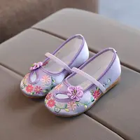 Kids Shoes For Girls Gift Fashion Floral Flats Children's Performance Embroidery Floral Show Chinese Style Baby Shoes Size 25-34 2