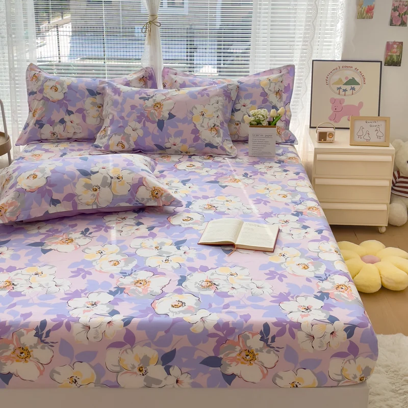 Bonenjoy Floral Style Bedsheet Pure Cotton Bed Cover Elastic Fitted Sheet Soft Mattress Protector 침대시트 (Pillowcasae Need Order) 4