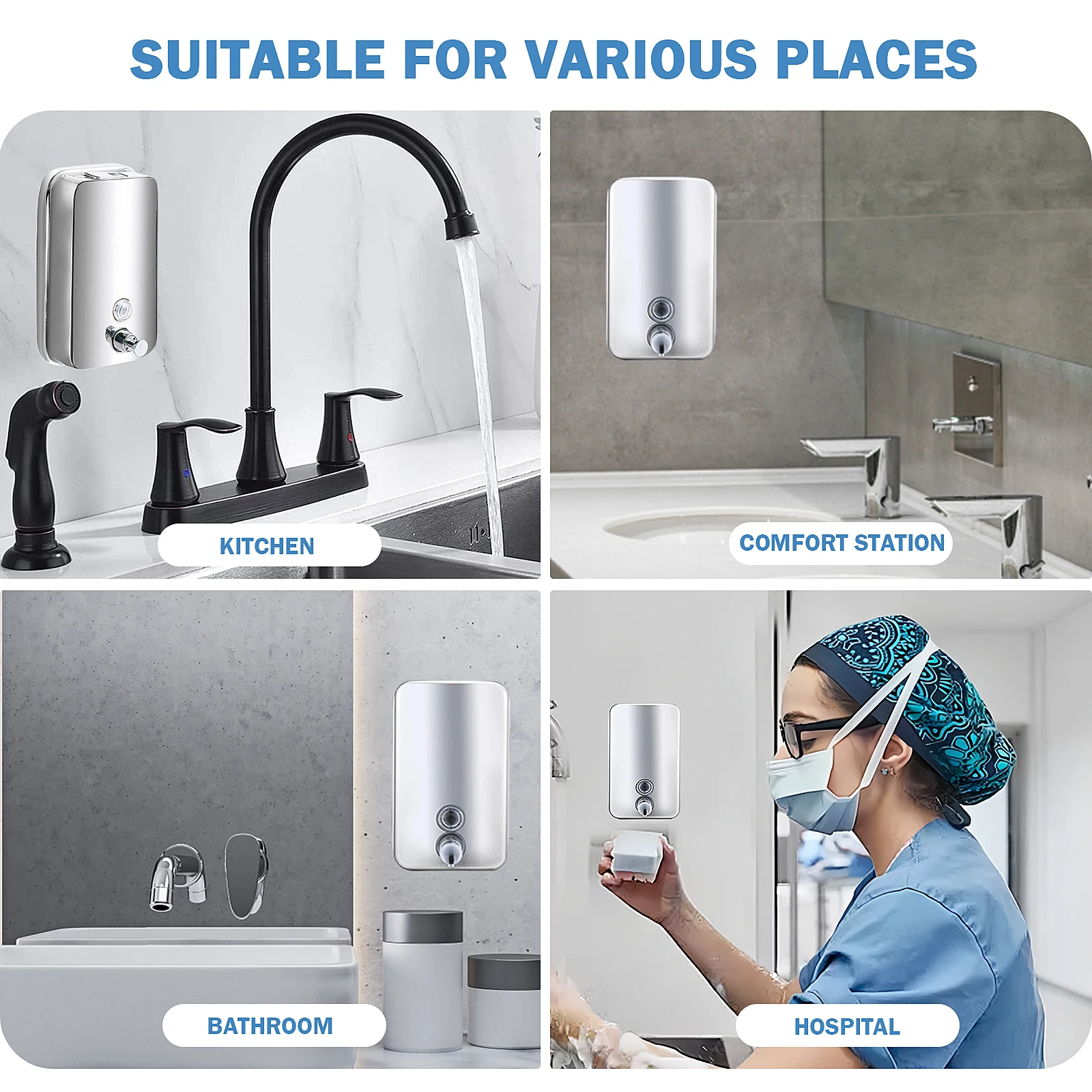 850ML/1050ML Stainless steel Wall Mount Soap Dispenser Bathroom Liquid Soap Detergent Shower Gel Storage Bottle Toilet Kitchen 5