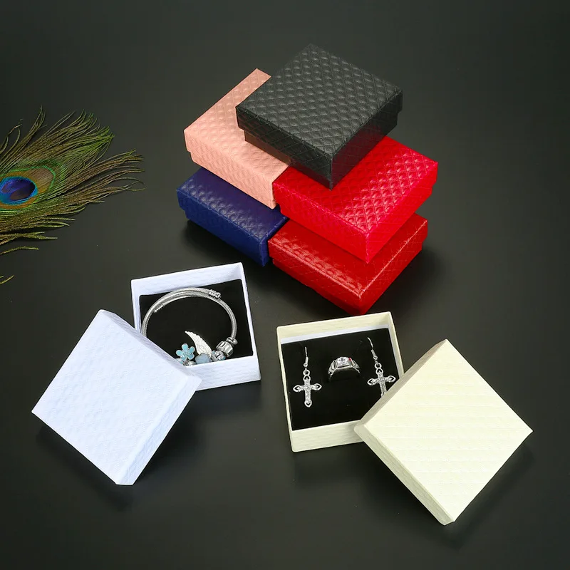 1pc 7.5x7.5x3.5cm Jewelry Set Display Gift Box Ring Necklace Bracelets Earring Gift Packaging Boxes with Sponge Inside Rectangle