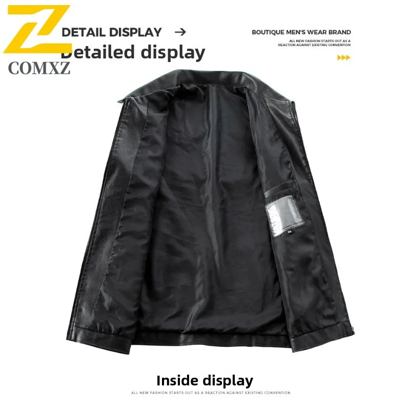 EIAO Spring Autumn Men Leather Jacket Fashion Simple Style Motorcycle Coat for Young Trendy Waterproof Windproof Biker Outerwear